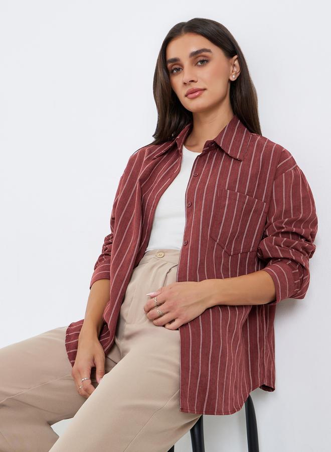 ستايلي بلوزة مخططة بأكمام طويلة وقَصَّة واسعة - Image 1